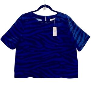 LOFT TOP, Size L, Royal Blue & Black Animal Print Pullover Top w/ Front Pocket.